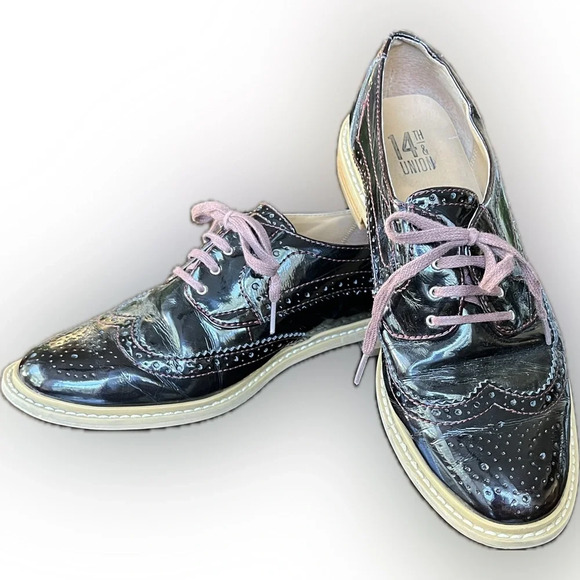 14th & Union Shoes - 14th & Union Women’s Wingtip Dark Burgundy Shine, Red Stitching, Nice Soles, 7.5